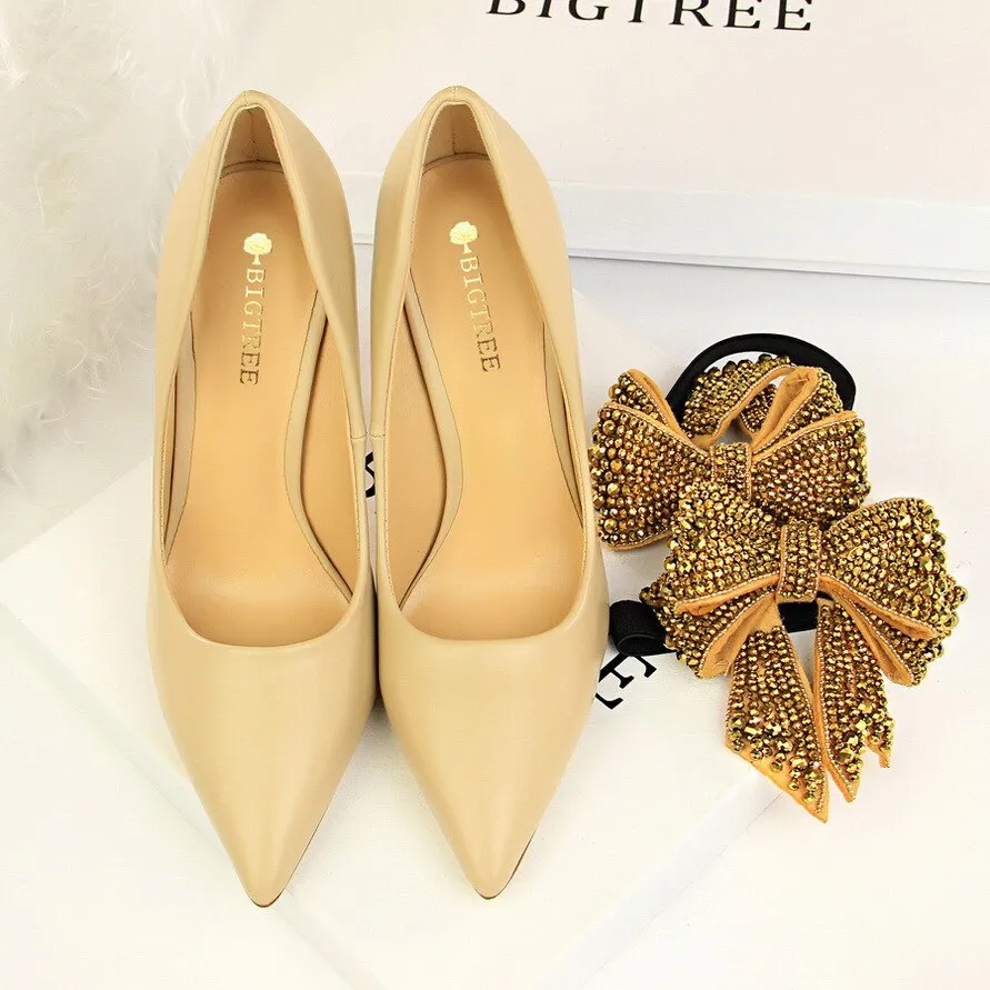 2021 New Fashion high heels women pumps 10CM thin heel elegant Word Band Rhinestone Bow tie Pointed Toe sexy prom wedding shoes