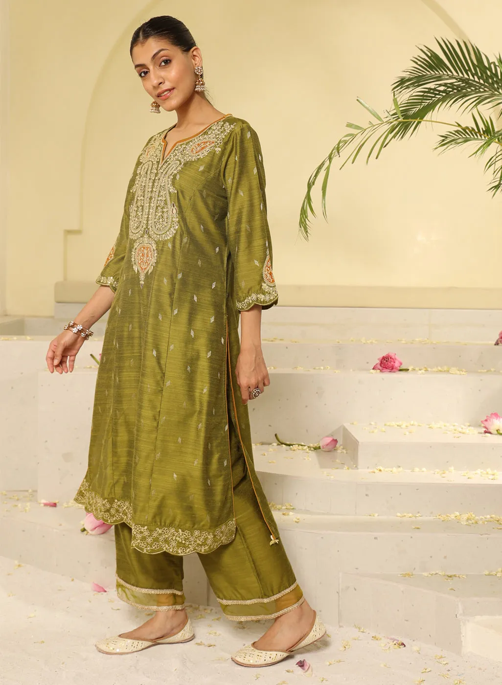 Apple Green Embroidered Kurta Set