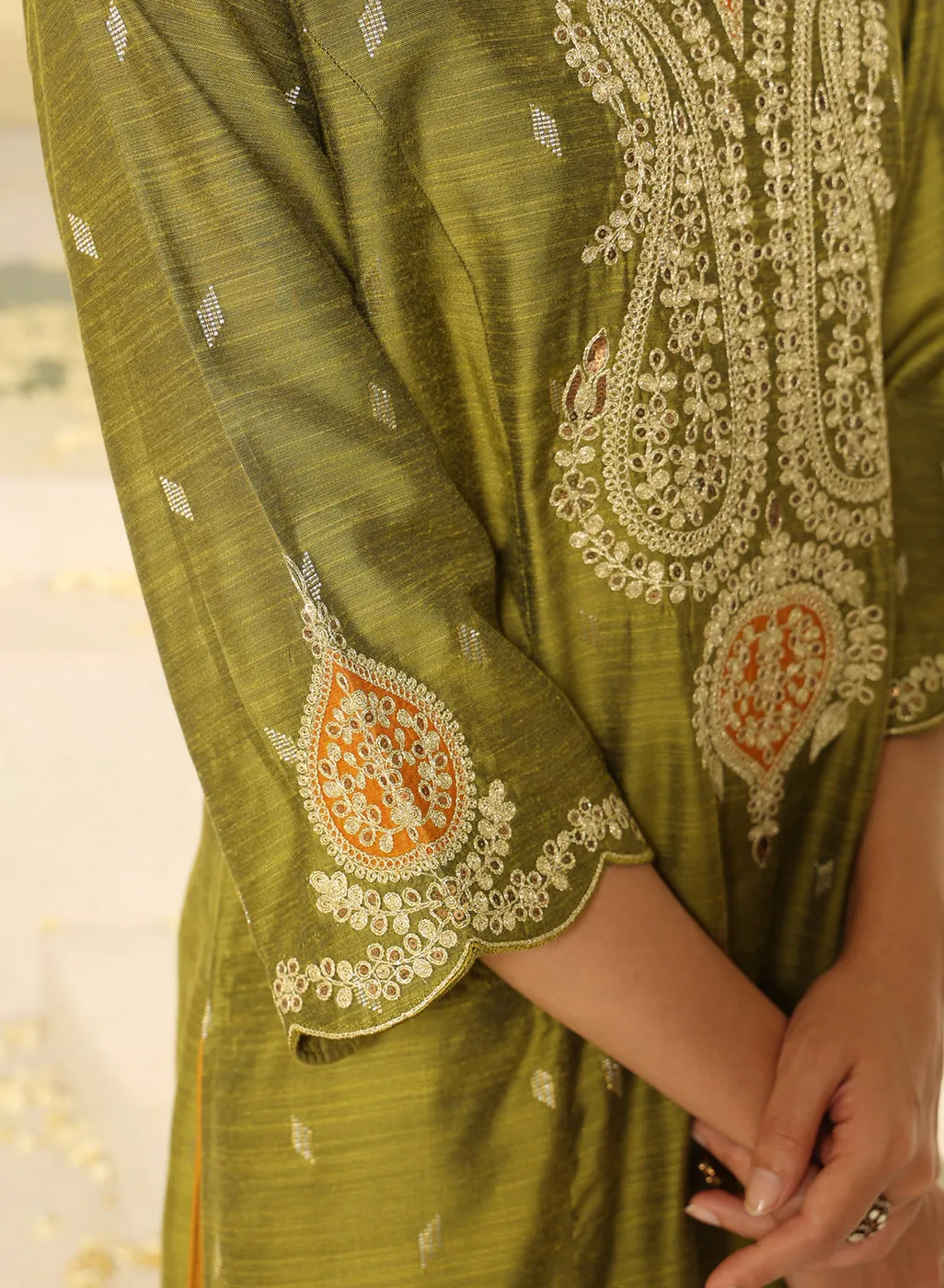 Apple Green Embroidered Kurta Set