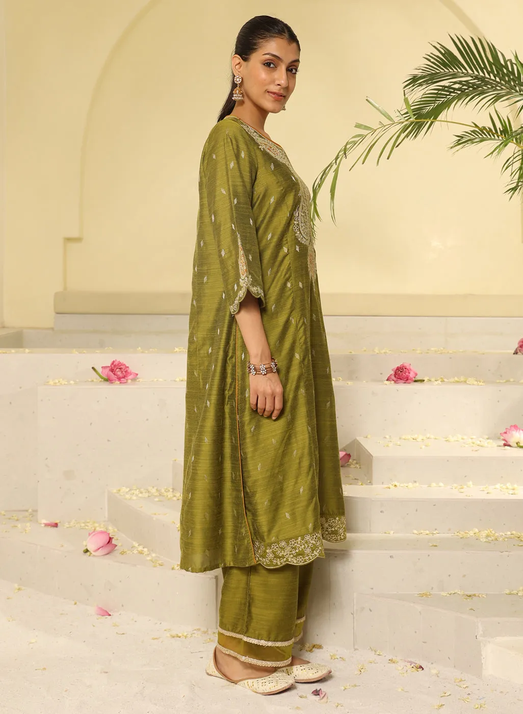 Apple Green Embroidered Kurta Set