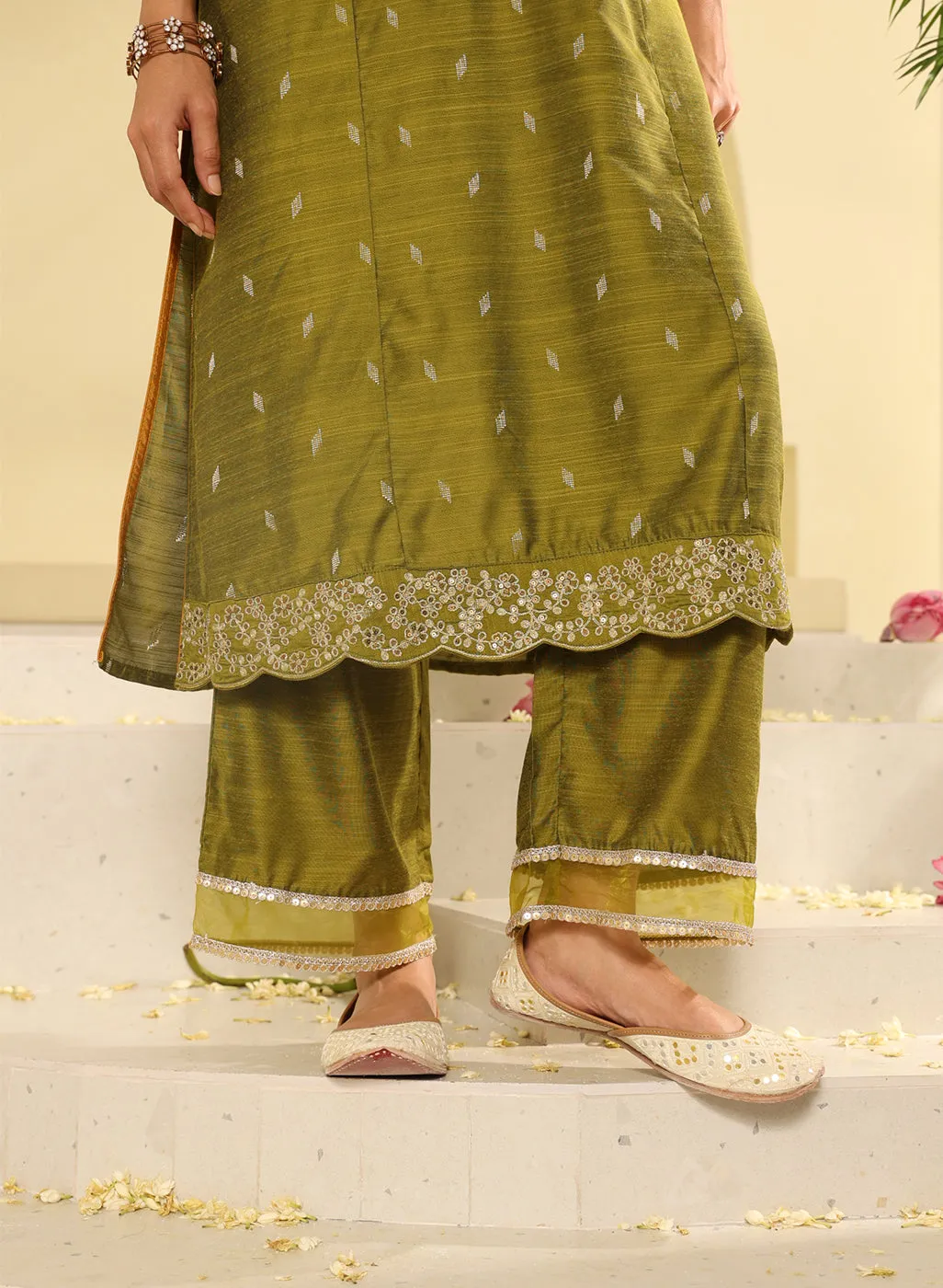 Apple Green Embroidered Kurta Set