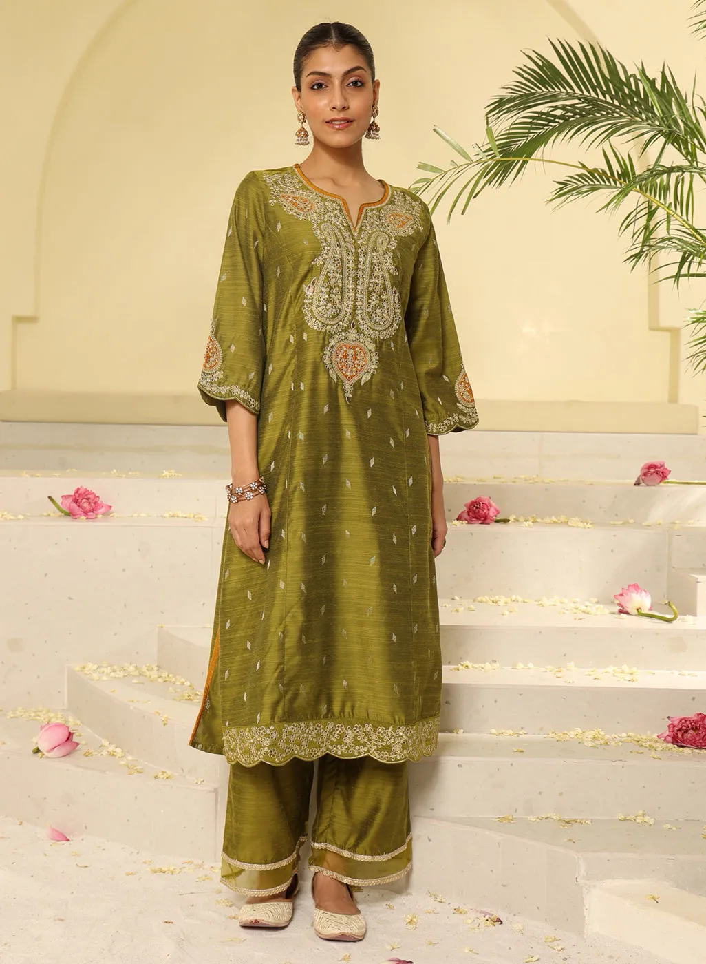 Apple Green Embroidered Kurta Set