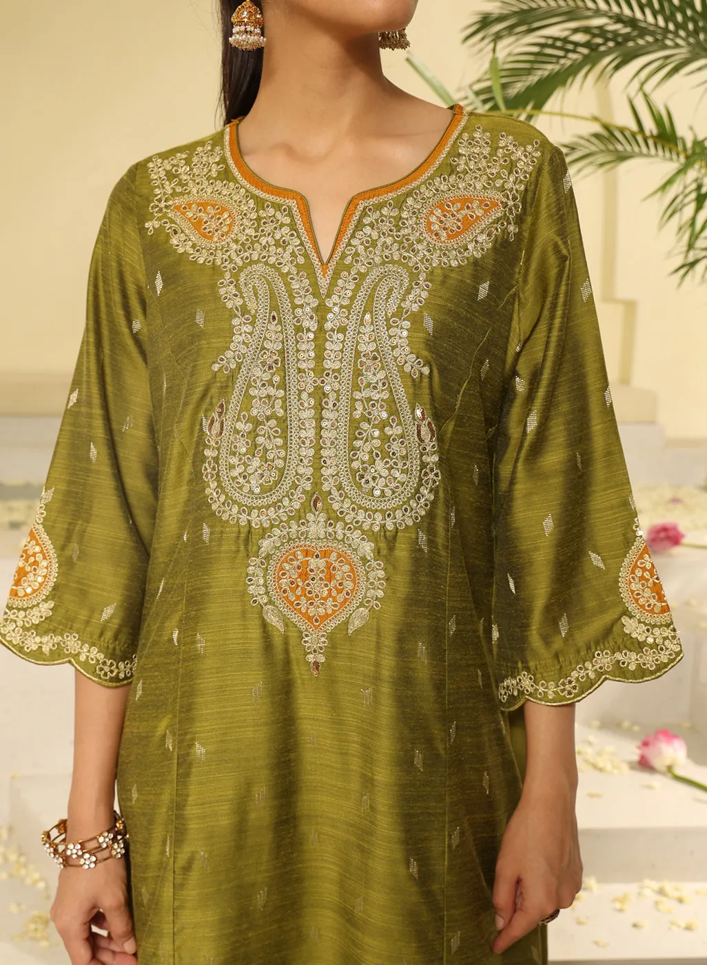 Apple Green Embroidered Kurta Set