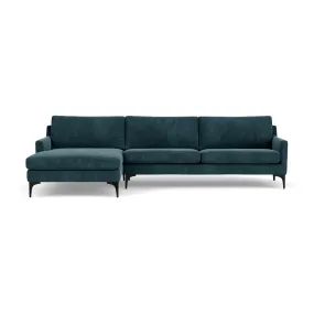 Astha Fabric Left Chaise Sofa (Black Metal, Dust Blue)