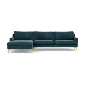 Astha Fabric Left Chaise Sofa (Brass Metal, Dust Blue)