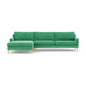 Astha Fabric Left Chaise Sofa (Brass Metal, Grass Green)