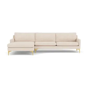 Astha Fabric Left Chaise Sofa (Brass Metal, Vega Cream)