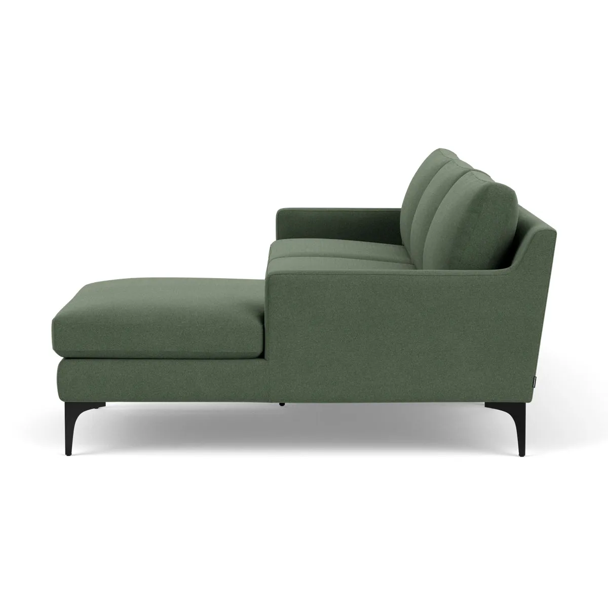 Astha Fabric Right Chaise Sofa (Black Metal, Dark Green)