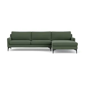 Astha Fabric Right Chaise Sofa (Black Metal, Dark Green)