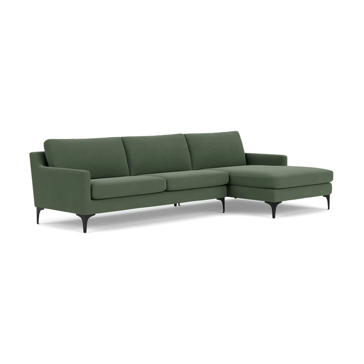 Astha Fabric Right Chaise Sofa (Black Metal, Dark Green)