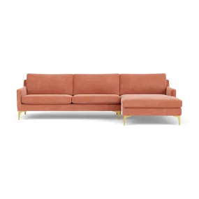 Astha Fabric Right Chaise Sofa (Brass Metal, Dusty Rose)