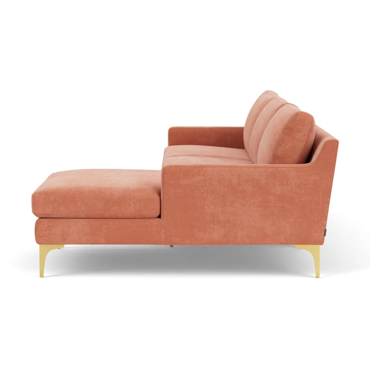 Astha Fabric Right Chaise Sofa (Brass Metal, Dusty Rose)