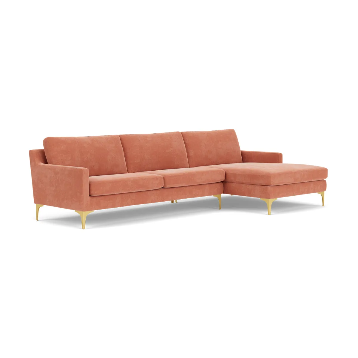 Astha Fabric Right Chaise Sofa (Brass Metal, Dusty Rose)