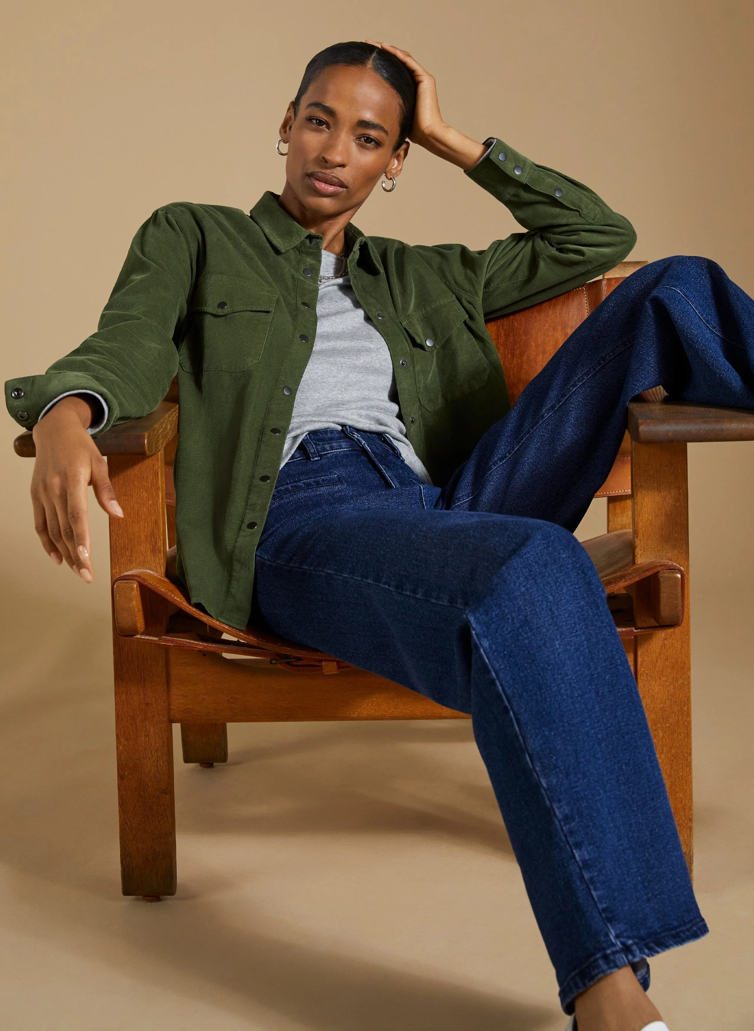 Beata Organic Corduroy Relaxed Shirt | Light Khaki