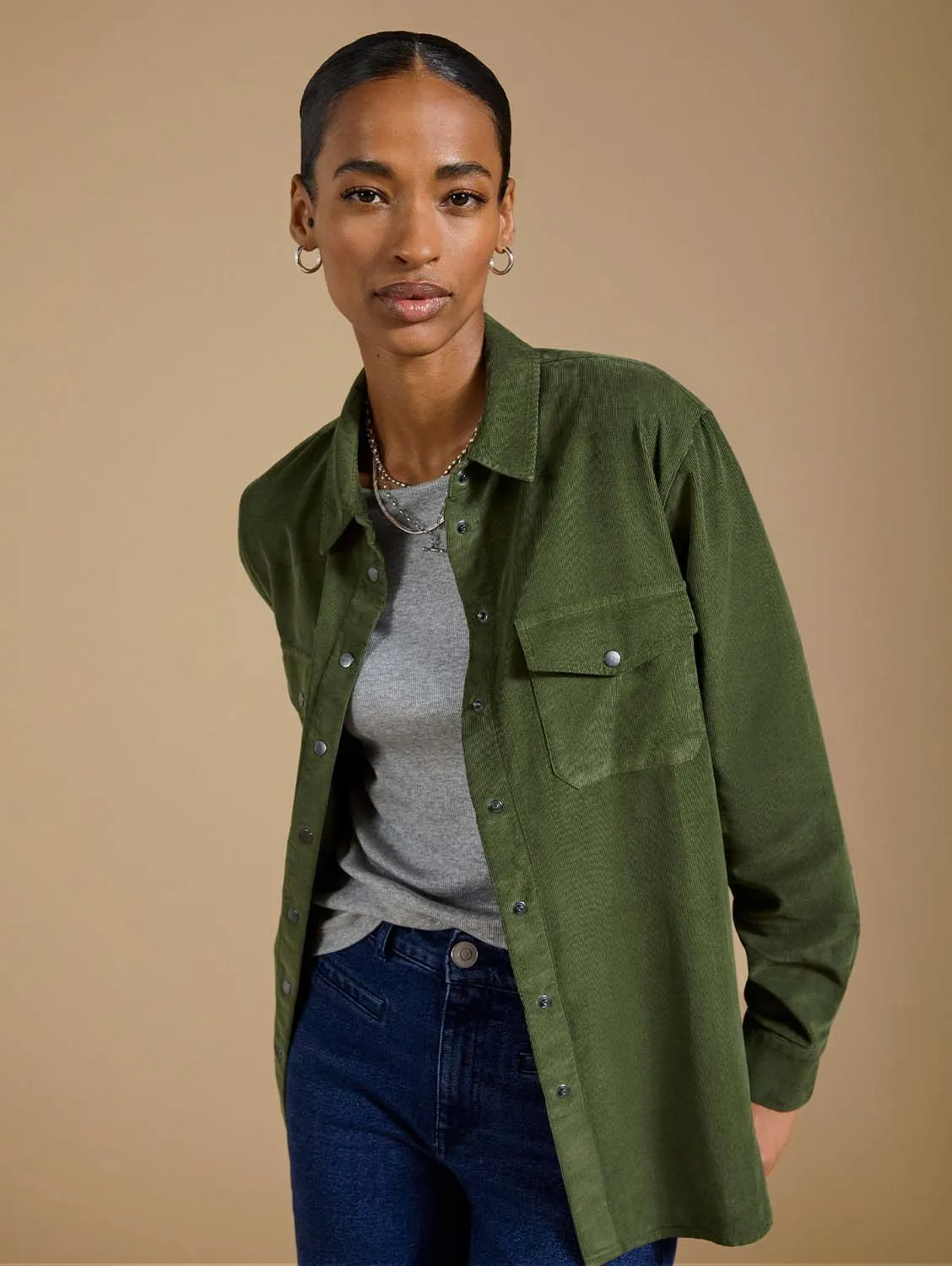 Beata Organic Corduroy Relaxed Shirt | Light Khaki