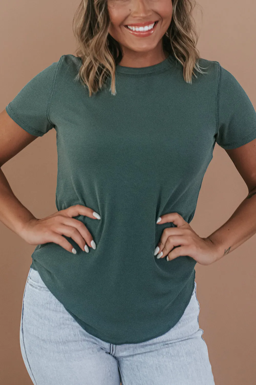 Best Basic Ribbed Tee Shirt, Green