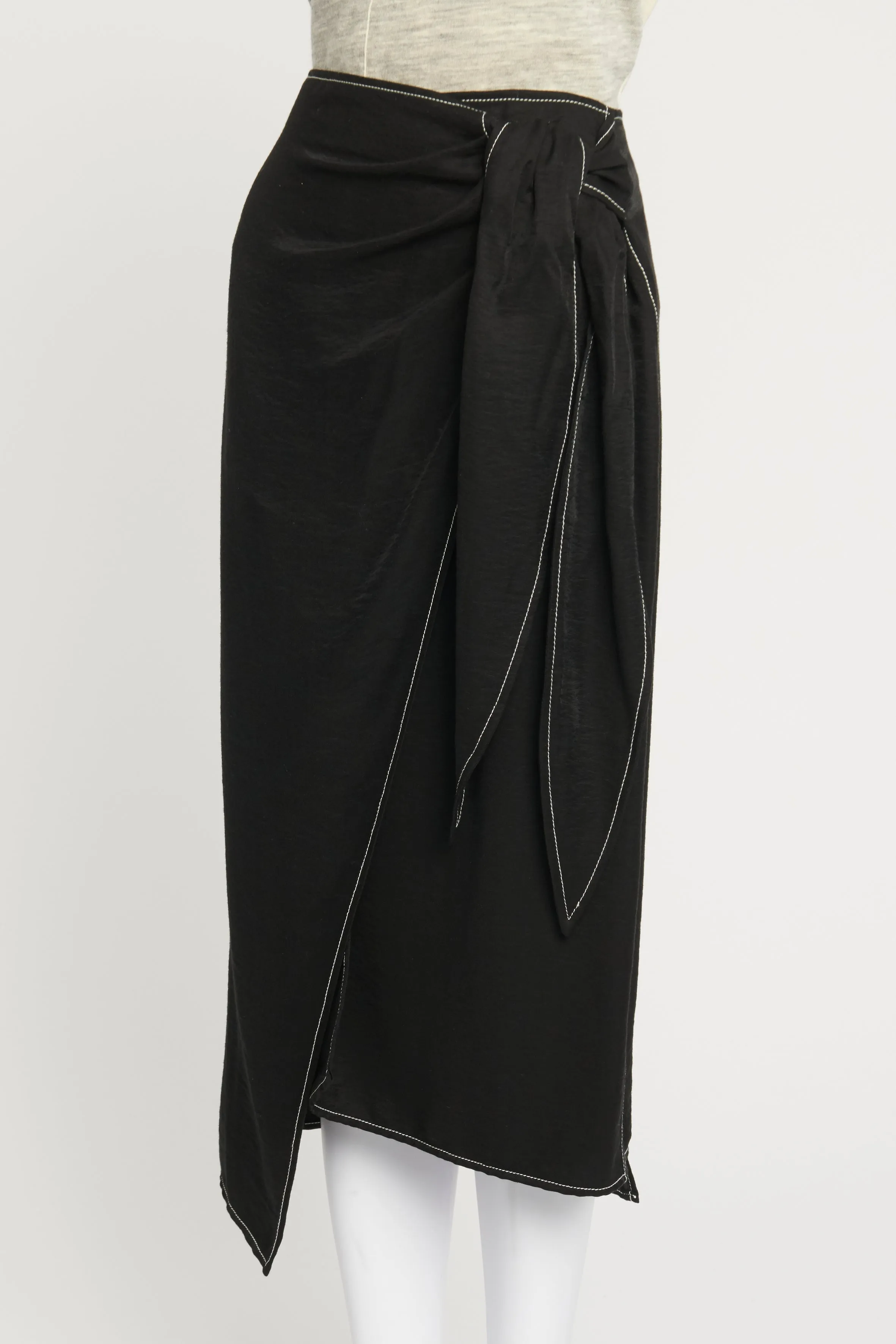 Black Asymmetric Tie Front Skirt