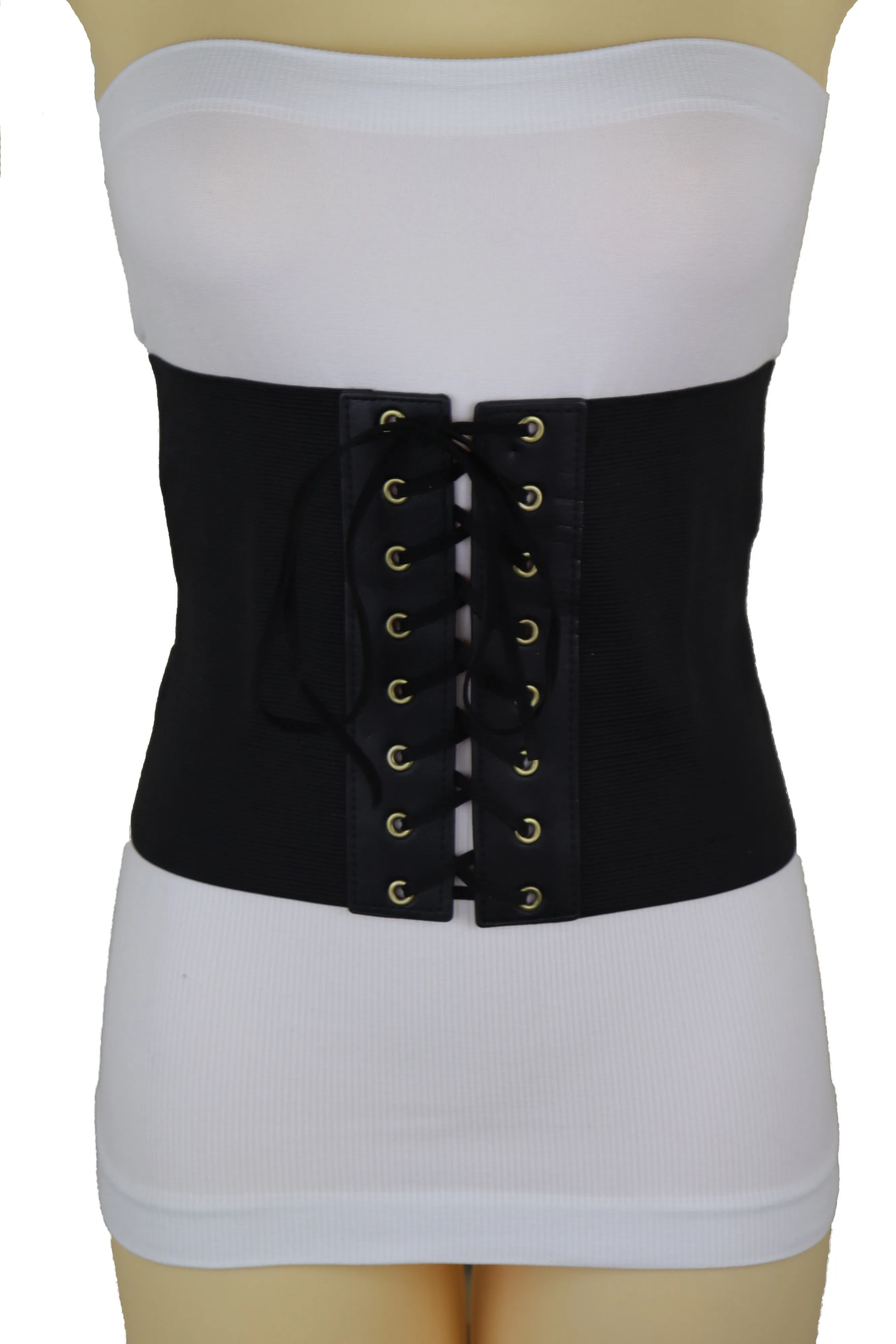 Black Corset Extra Wide Elastic Slim Fit Waistband Fashion Belt Size S M