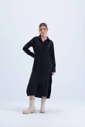 Black Cotton Shirt Dress