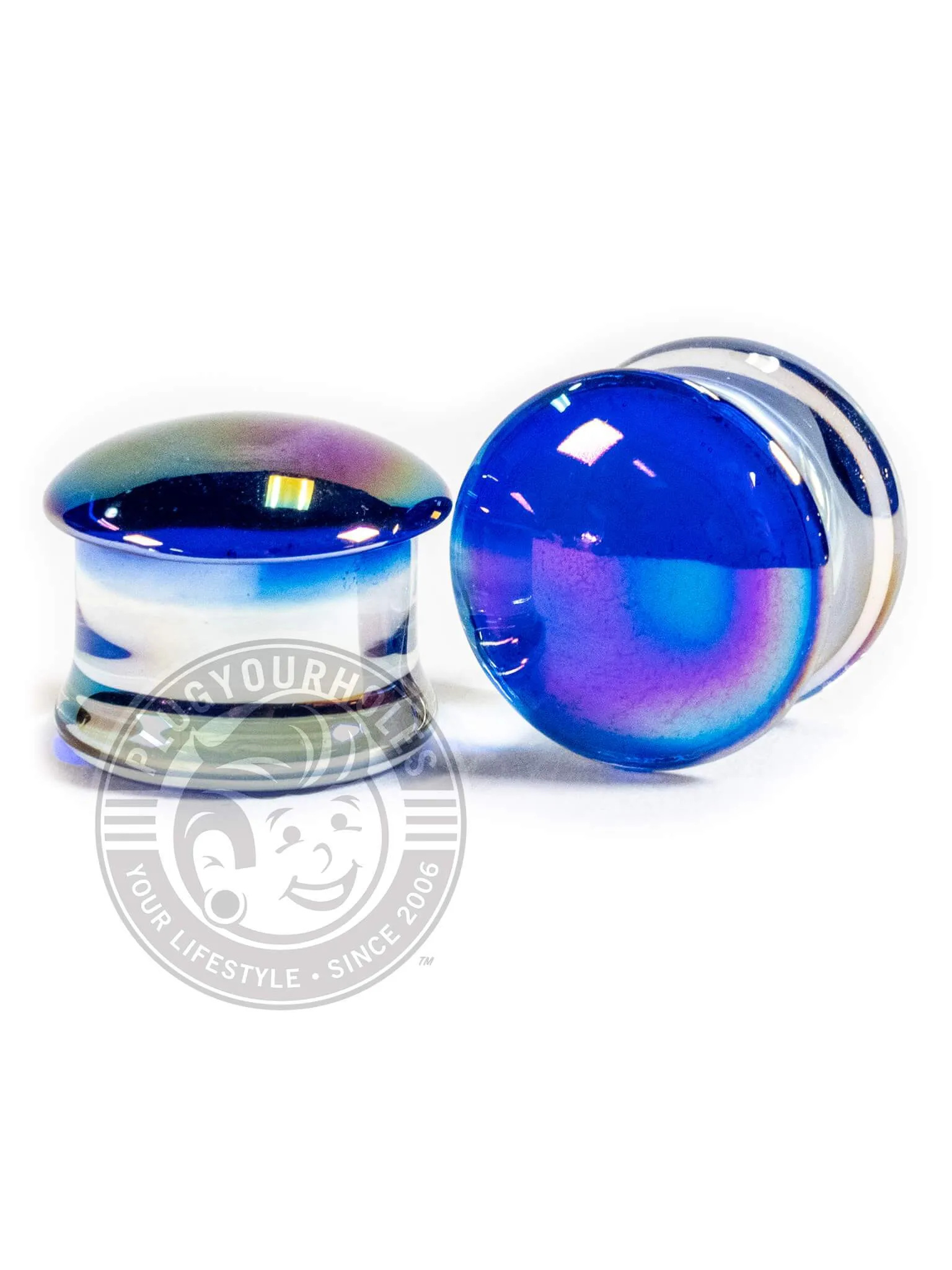 Blue Aurora Double Flared Glass Plugs