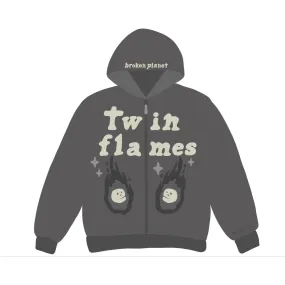 Broken Planet Market Twin Flames Zip Up Hoodie/Ash Gray