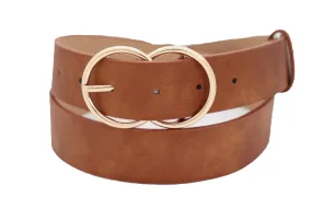 Brown Color Faux Leather Fashion Belt Hip Waist Gold Metal Buckle Size M L