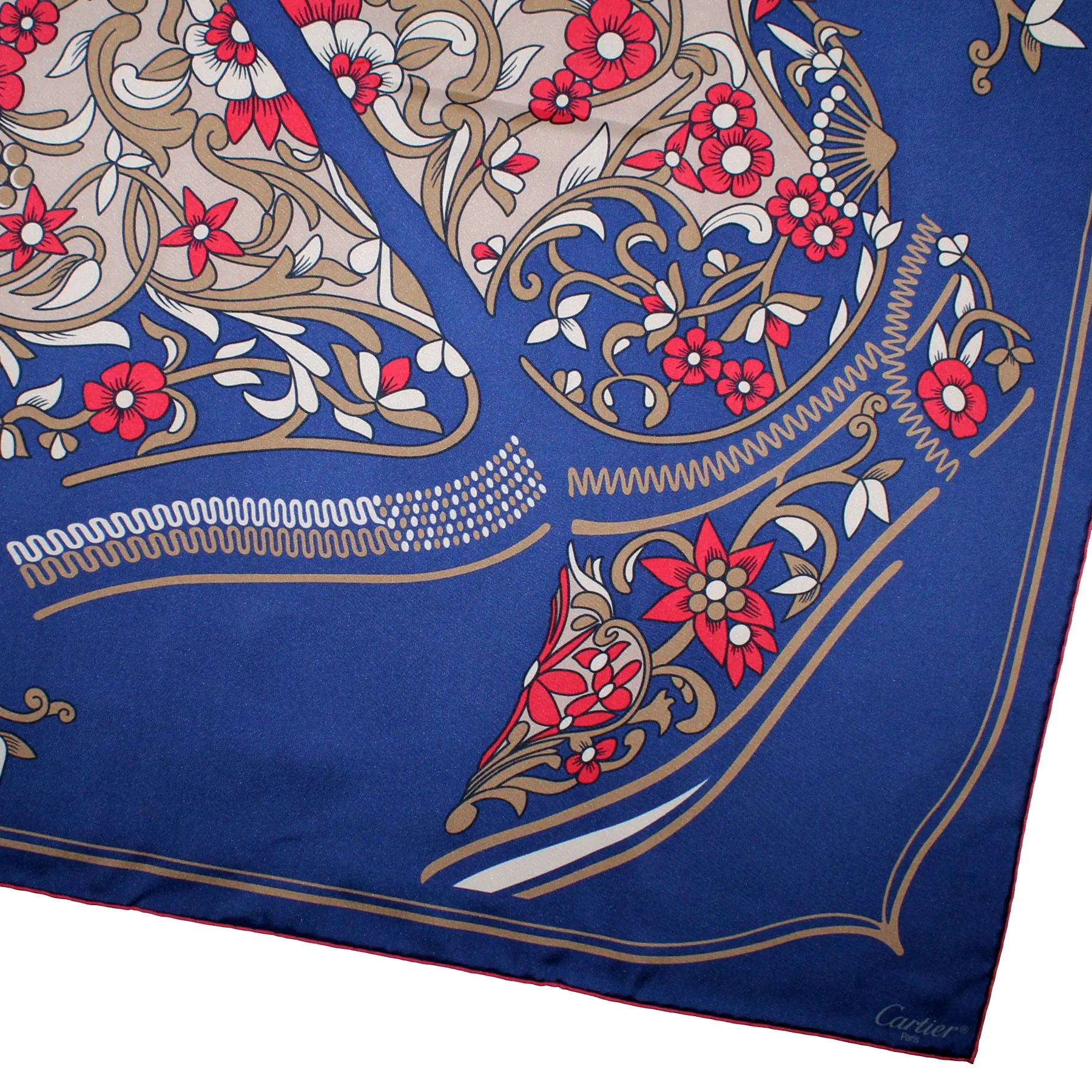 Cartier Scarf Royal Blue Pink Taupe Decorative Boots Design - Twill Silk 36 Inch Square Foulard SALE