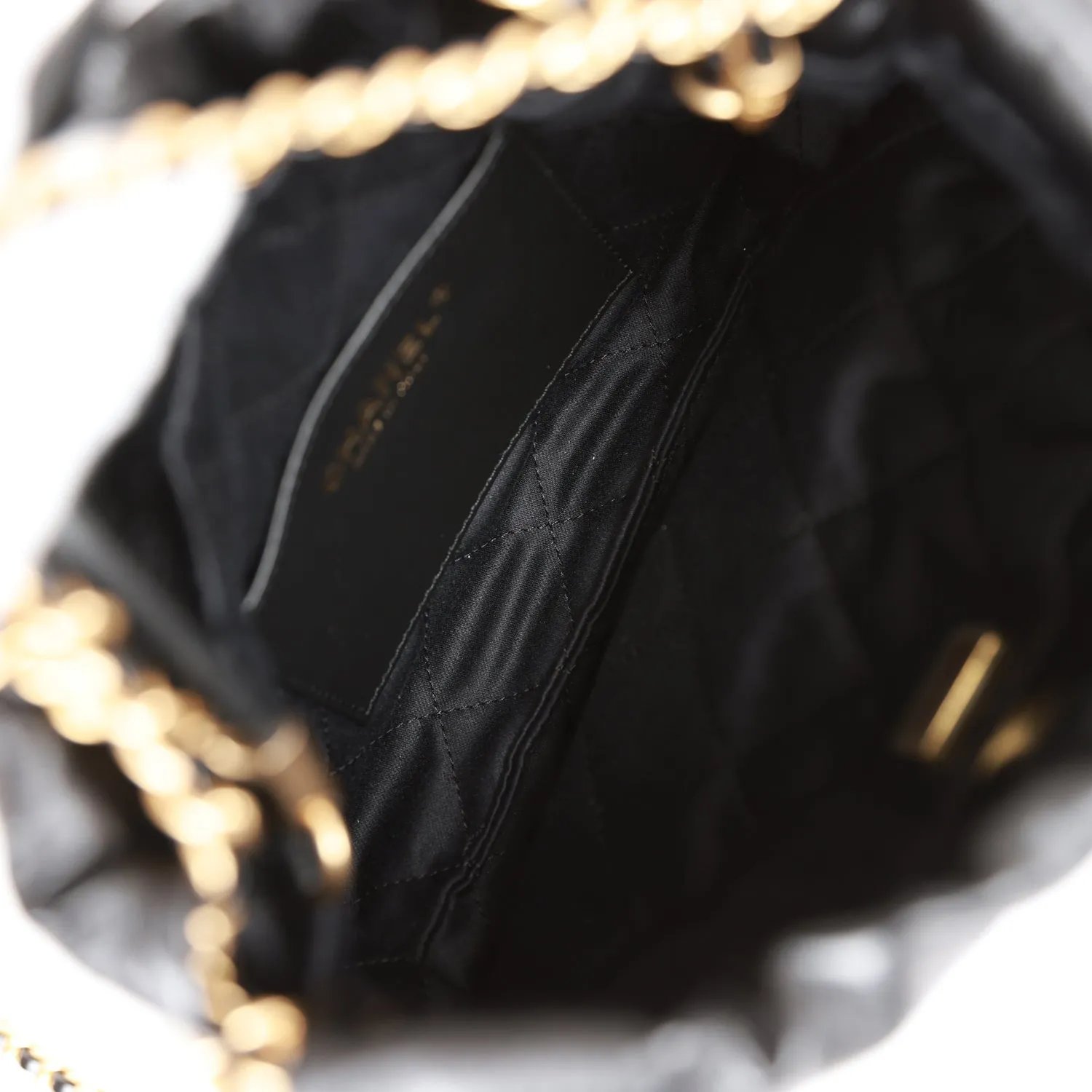 Chanel Mini 22 Bag Black Calfskin and Pearl Antique Gold Hardware