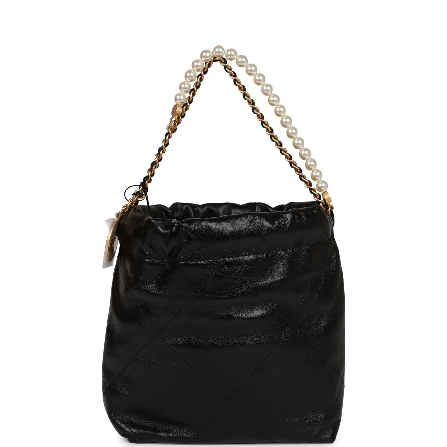 Chanel Mini 22 Bag Black Calfskin and Pearl Antique Gold Hardware