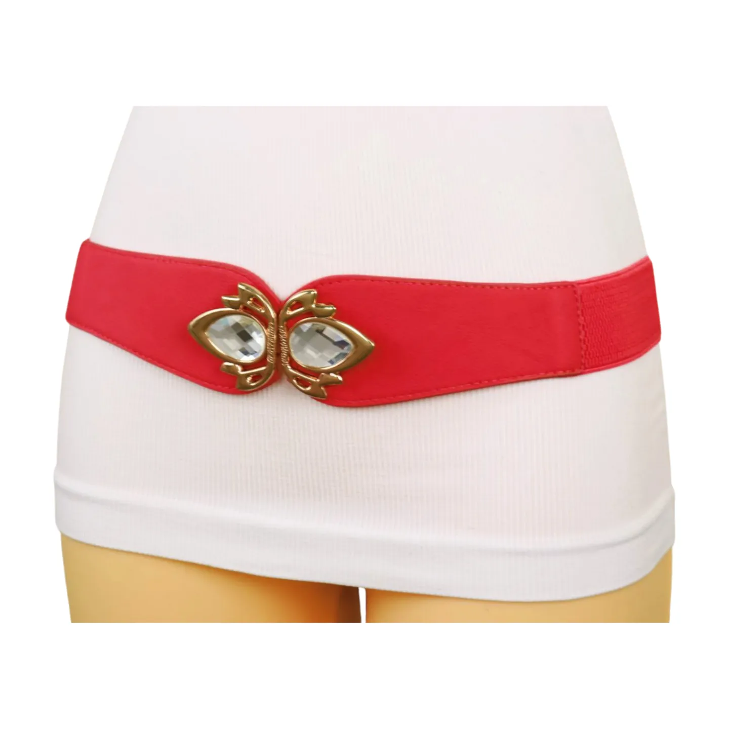 Coral Elastic Fashion Belt Gold Metal Bling Buckle S M