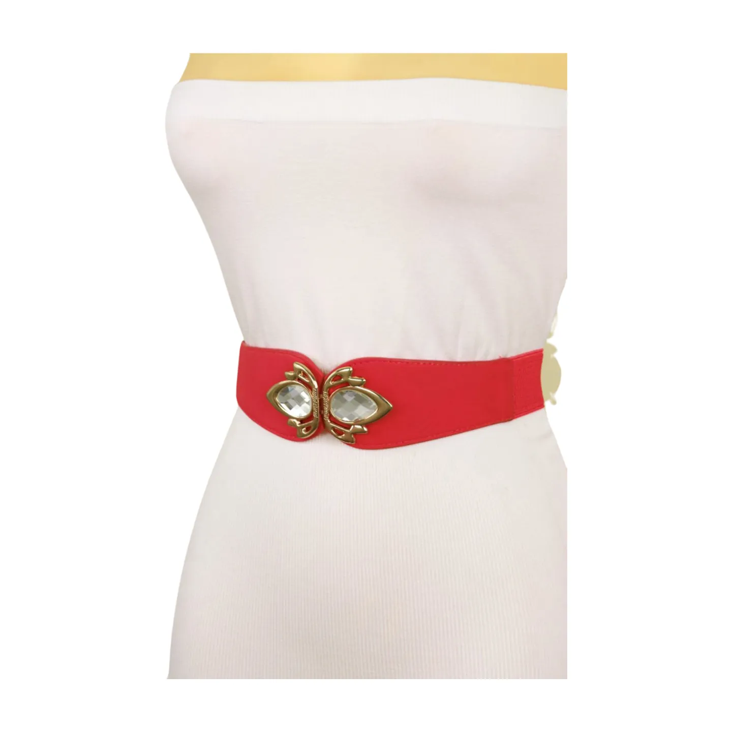 Coral Elastic Fashion Belt Gold Metal Bling Buckle S M