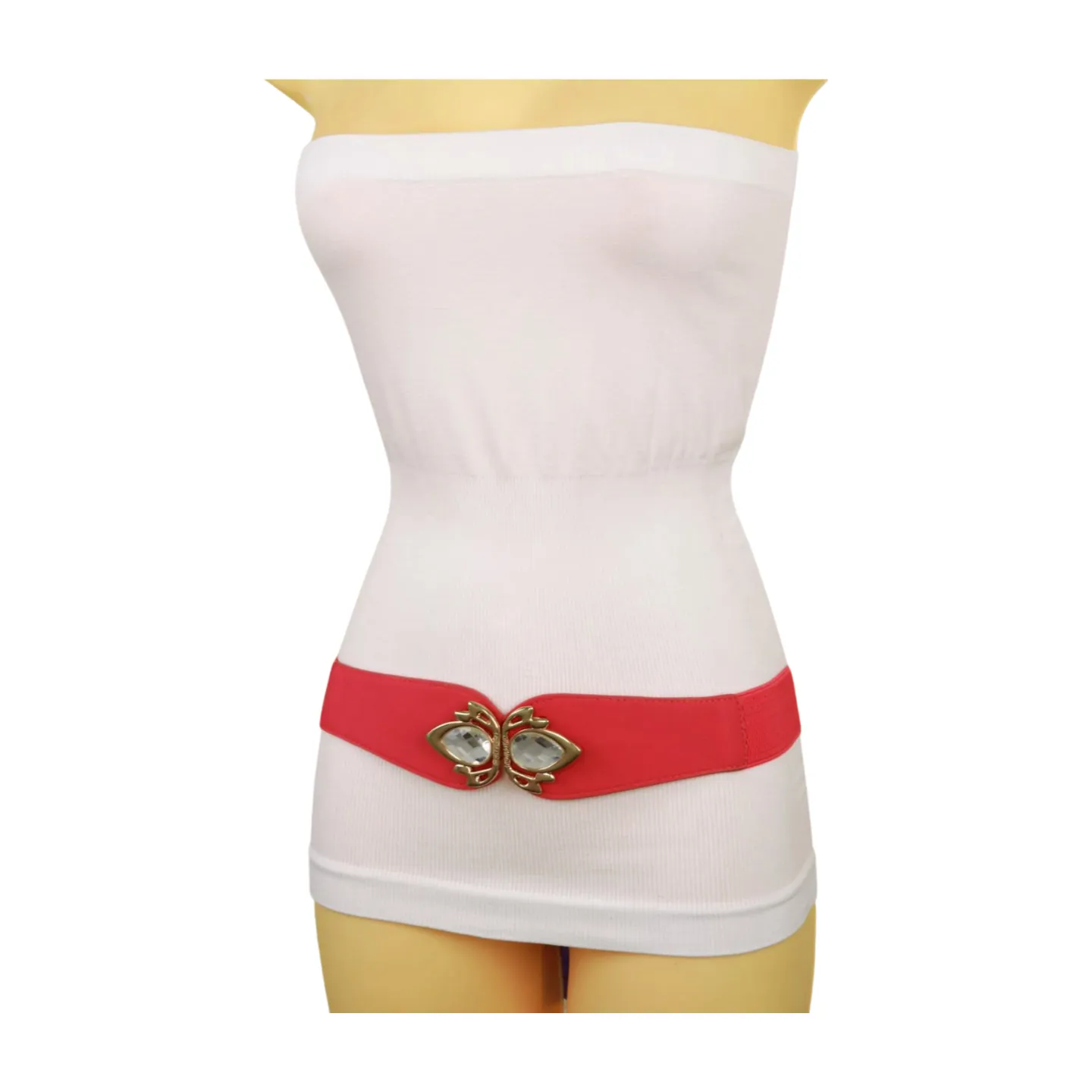 Coral Elastic Fashion Belt Gold Metal Bling Buckle S M