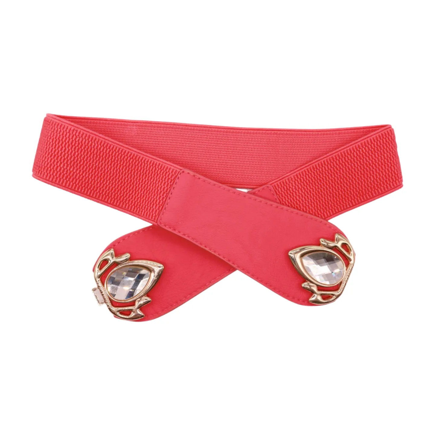 Coral Elastic Fashion Belt Gold Metal Bling Buckle S M