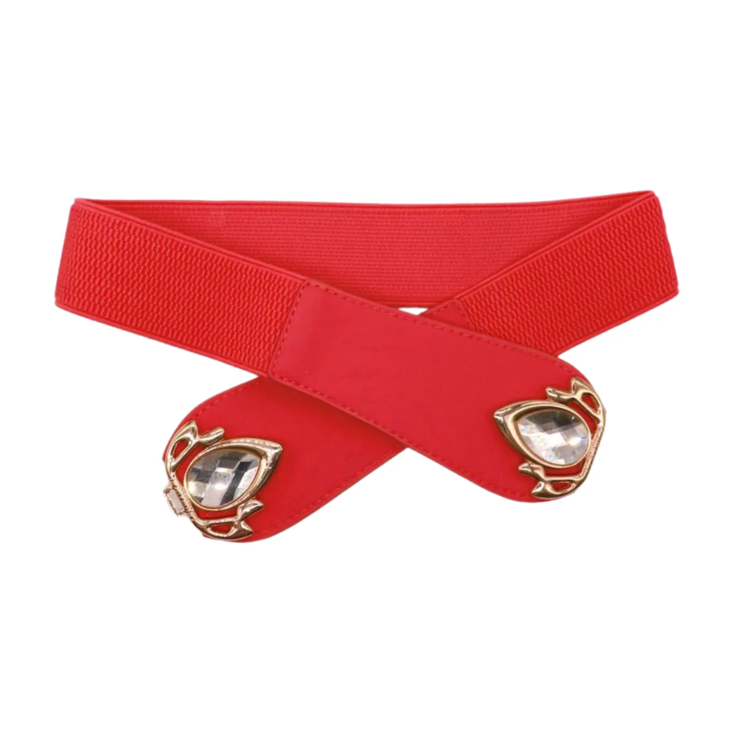 Coral Elastic Fashion Belt Gold Metal Bling Buckle S M