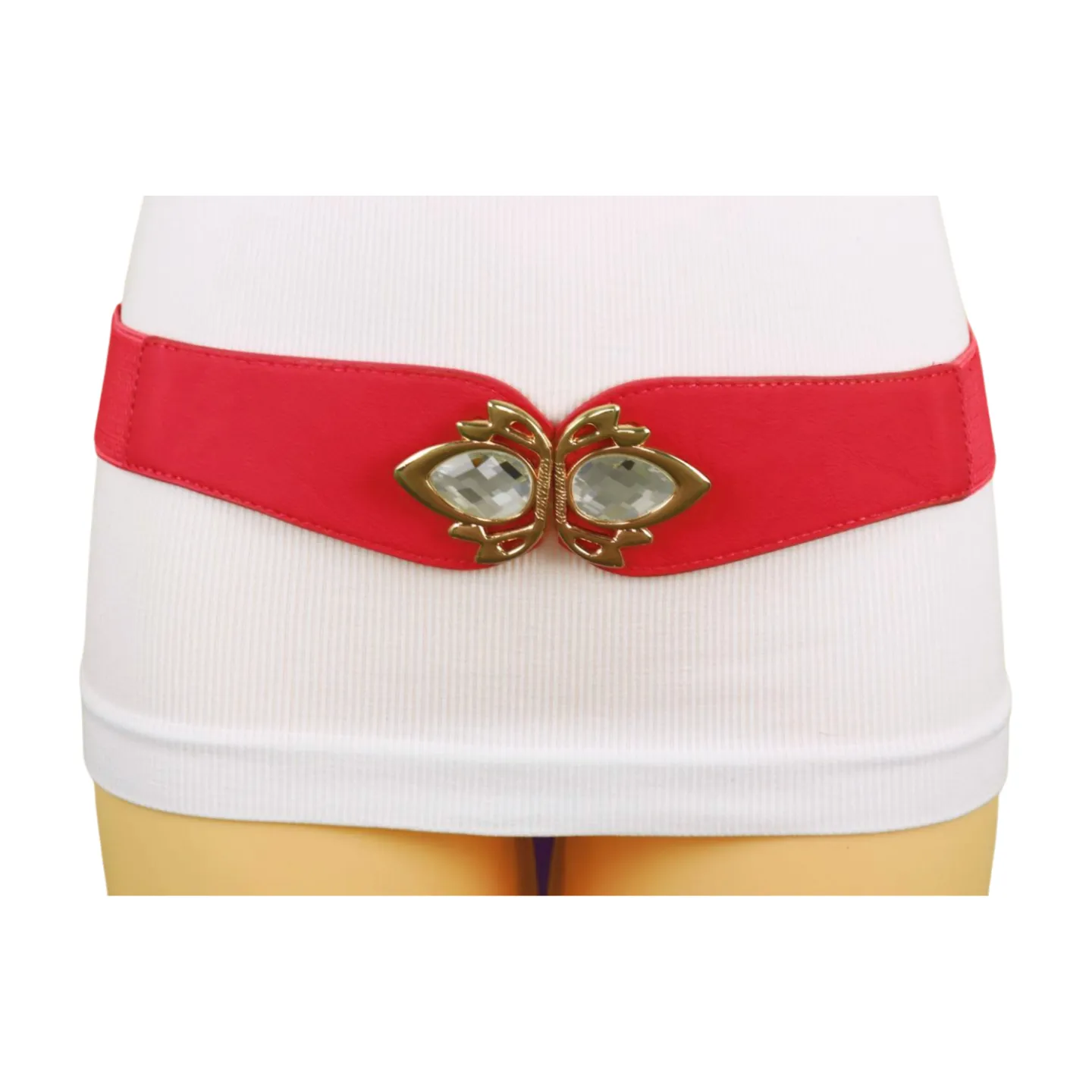 Coral Elastic Fashion Belt Gold Metal Bling Buckle S M