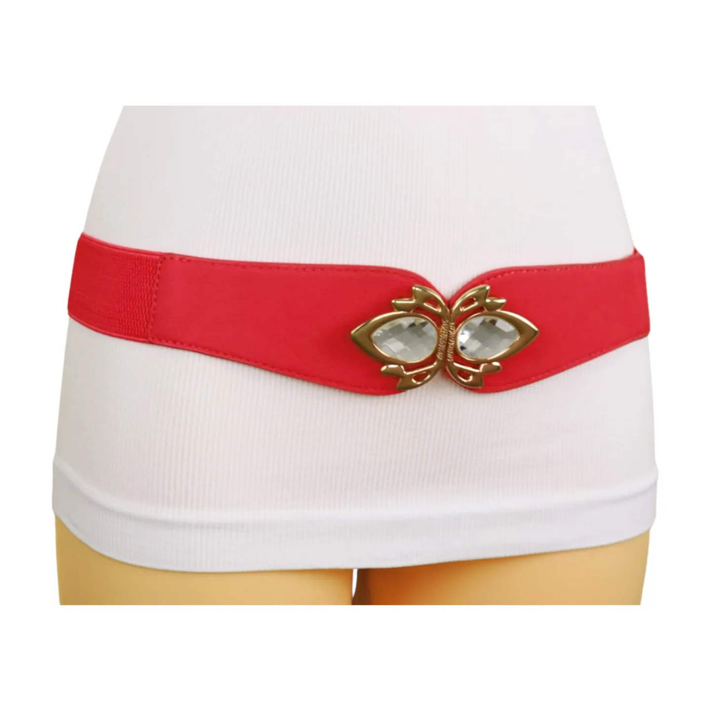 Coral Elastic Fashion Belt Gold Metal Bling Buckle S M