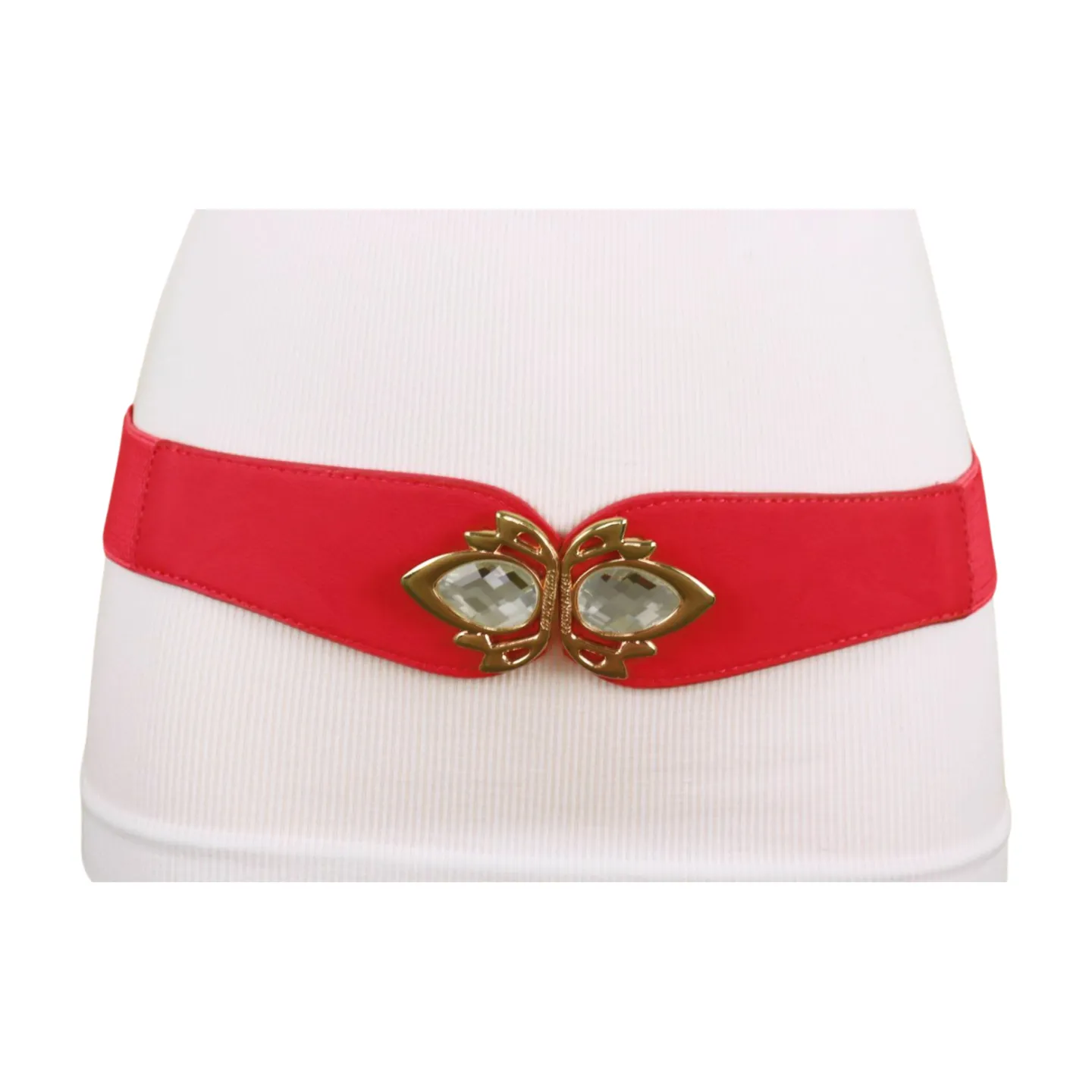 Coral Elastic Fashion Belt Gold Metal Bling Buckle S M