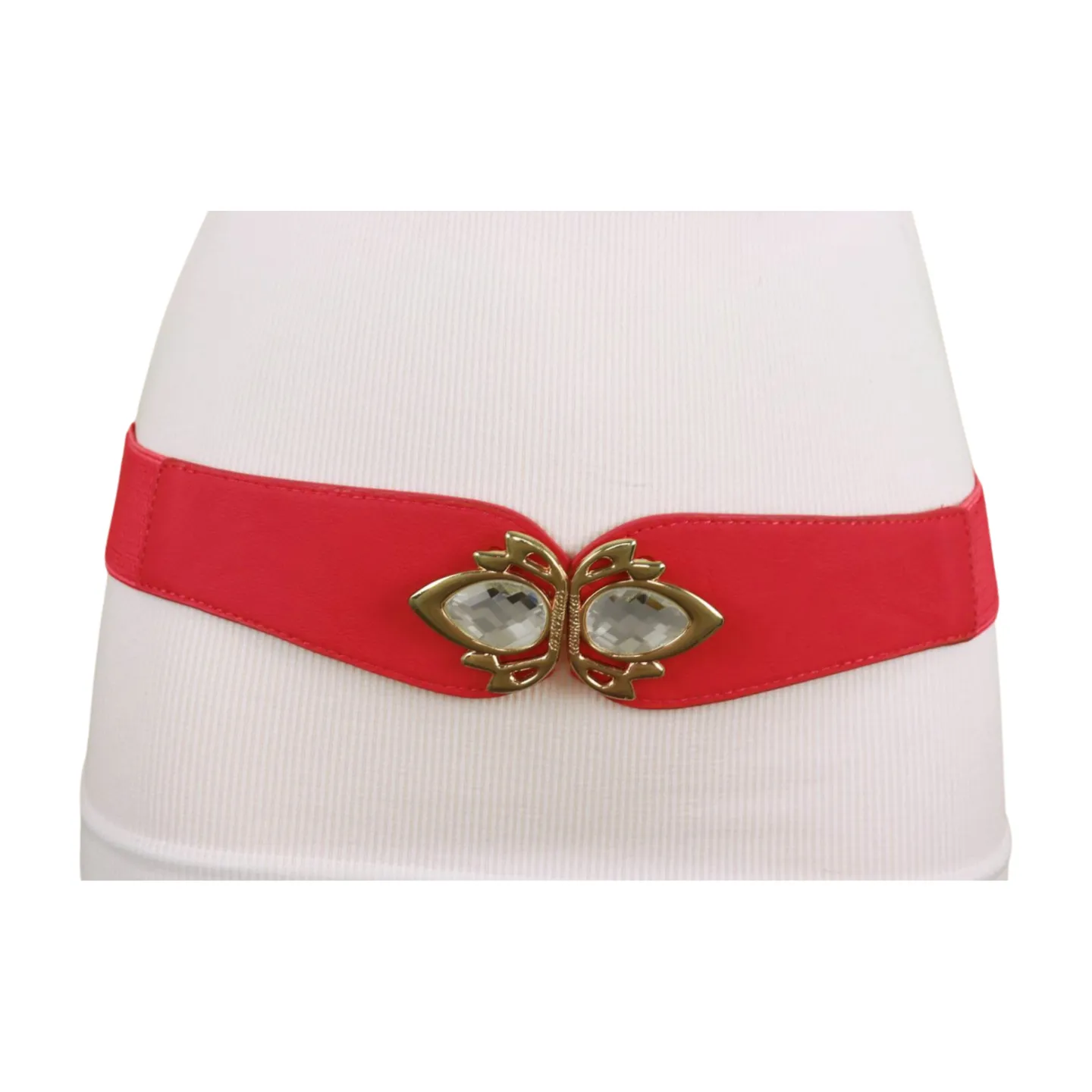 Coral Elastic Fashion Belt Gold Metal Bling Buckle S M