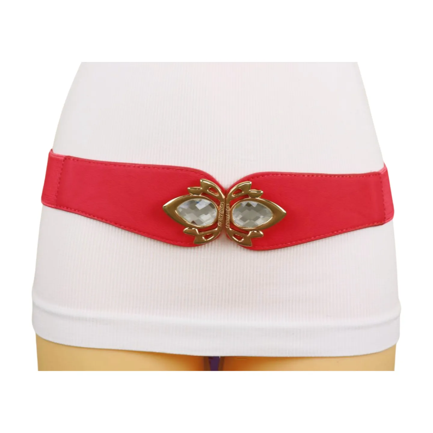 Coral Elastic Fashion Belt Gold Metal Bling Buckle S M