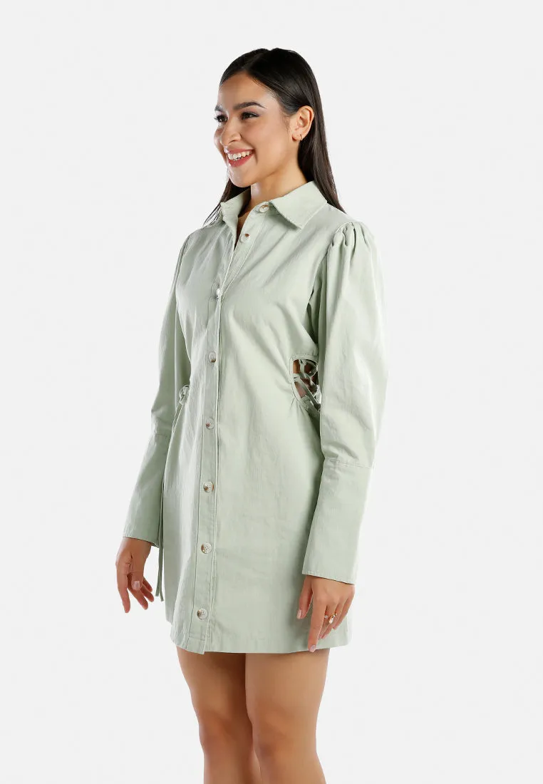 Cut Out Ruched Shirt Dress