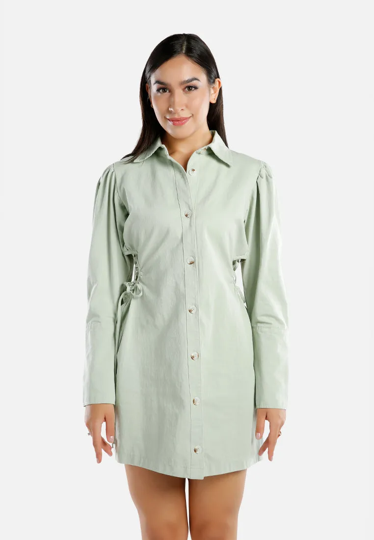 Cut Out Ruched Shirt Dress