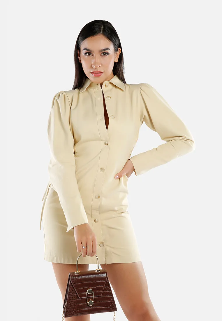 Cut Out Ruched Shirt Dress