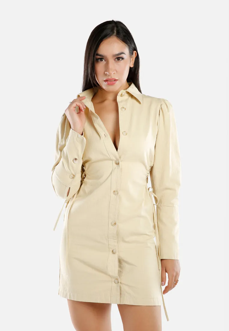 Cut Out Ruched Shirt Dress