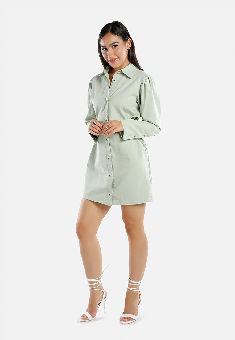 Cut Out Ruched Shirt Dress