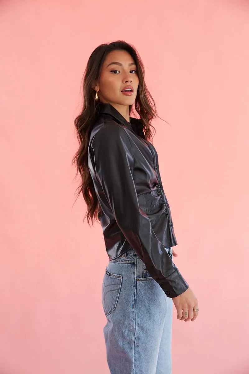 Elaine Faux Leather Button Up Shirt