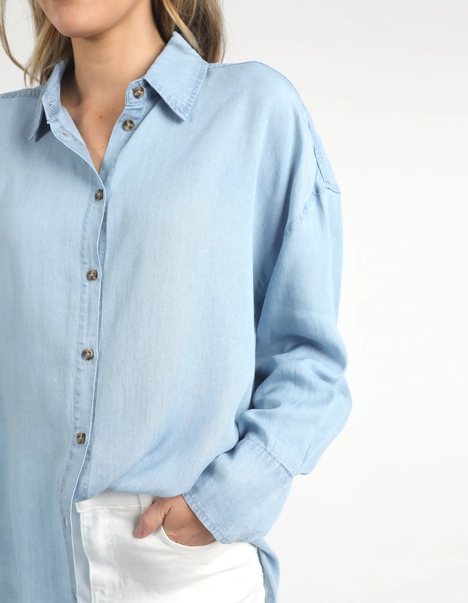 Flinders Long Sleeve Chambray Shirt Blue Wash