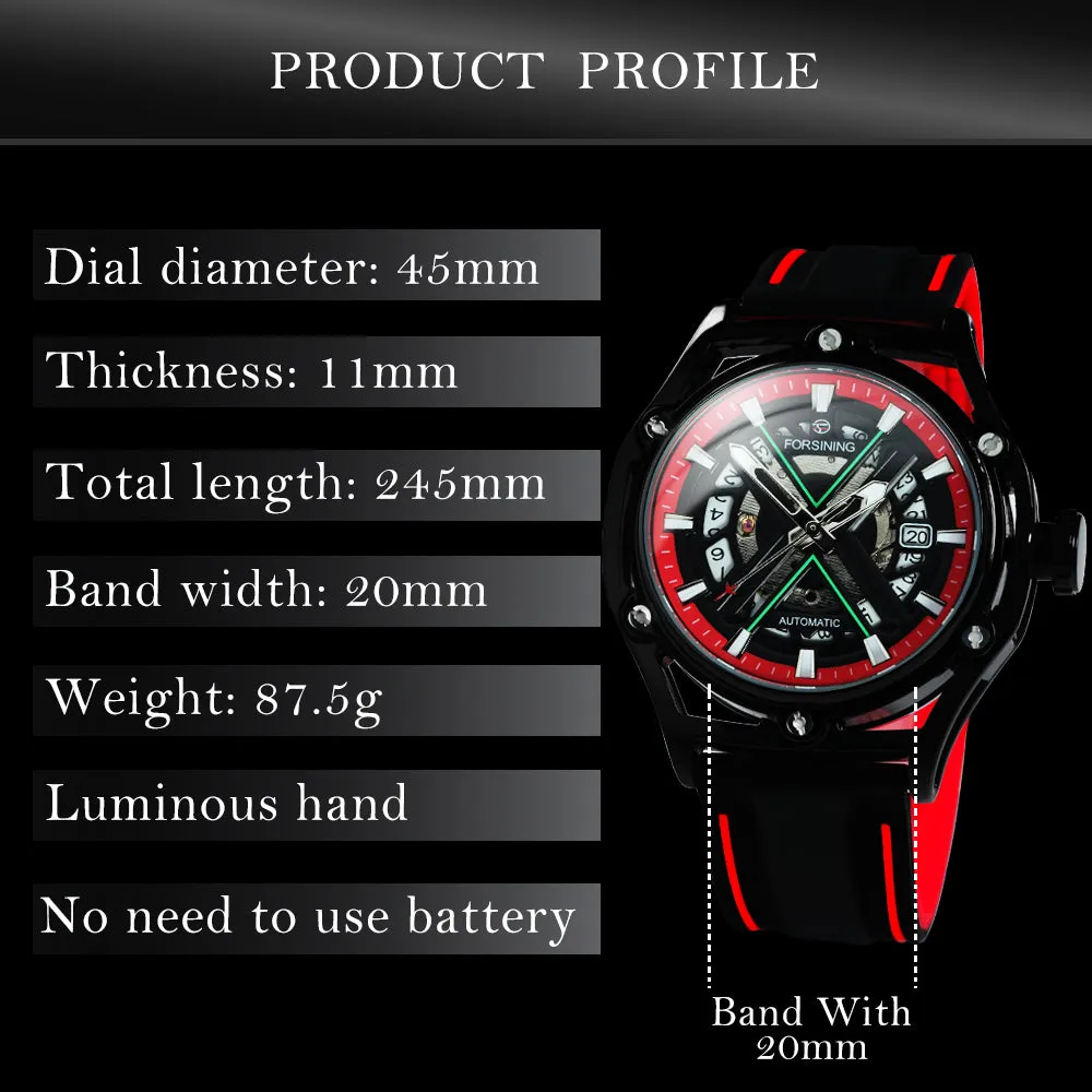 Forsining Sports Automatic Mechanical Watch for Men Calendar Hollow Out Dial TM477G