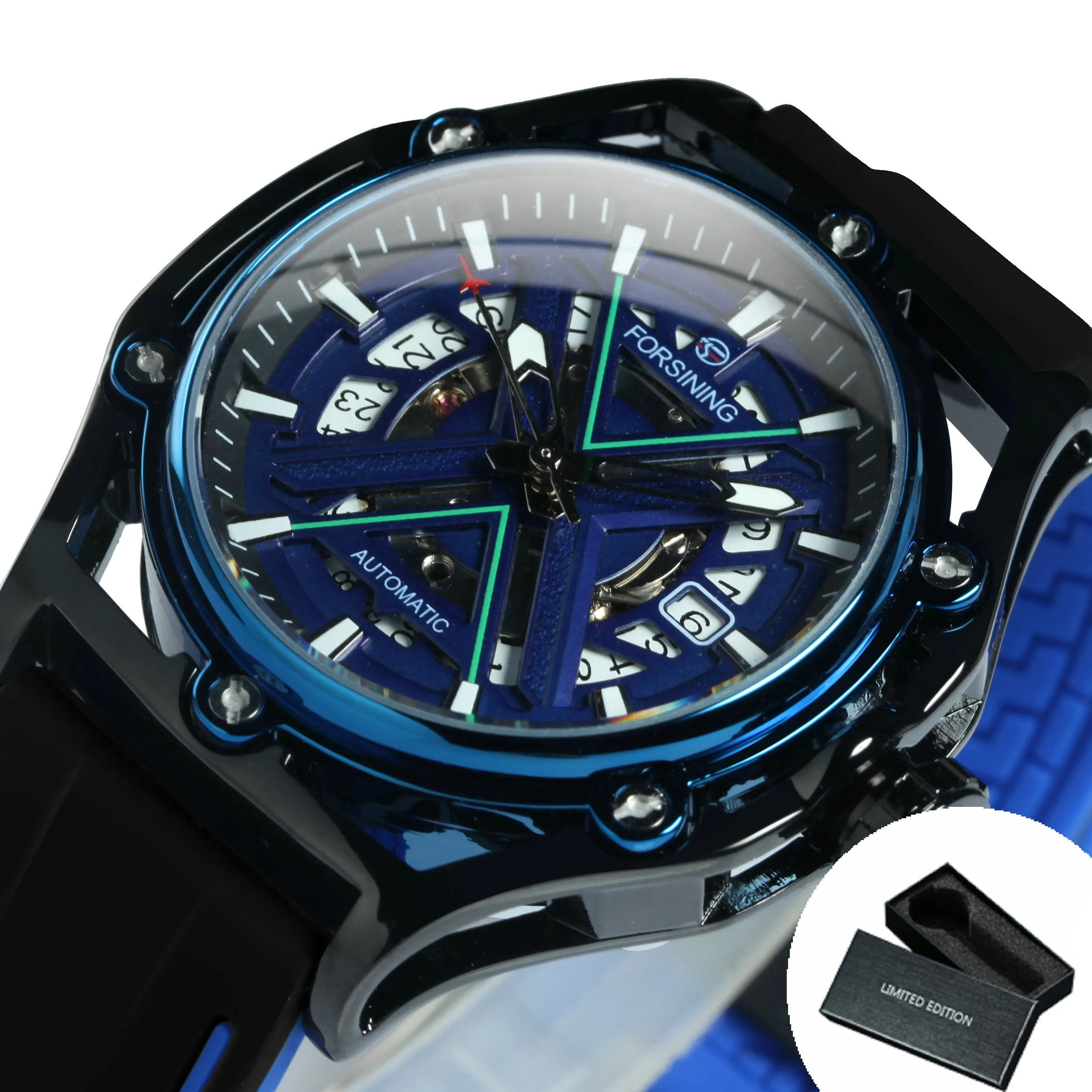 Forsining Sports Automatic Mechanical Watch for Men Calendar Hollow Out Dial TM477G