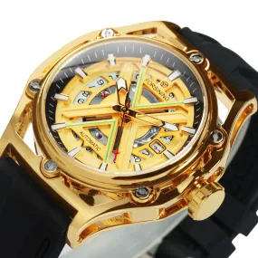 Forsining Sports Automatic Mechanical Watch for Men Calendar Hollow Out Dial TM477G