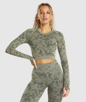 Gymshark Adapt Camo Seamless Long Sleeve Crop Top - Green